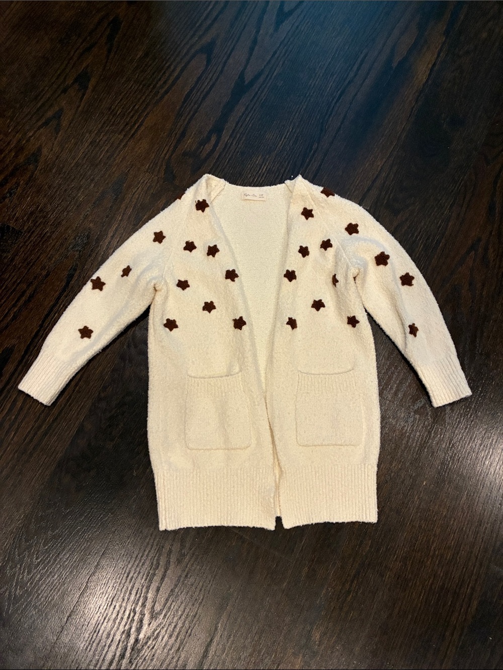 Rylee + Cru Cream Cardigan with Brown Star Appliqués